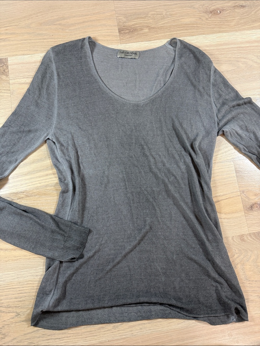 IVAN GRUNDAHL Copenhagen Semi Sheer Long Sleeve Top Grey Made In Italy
